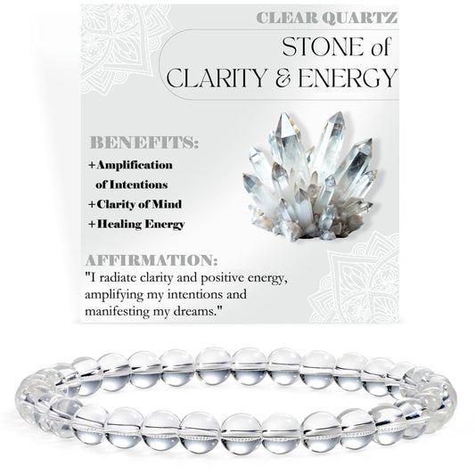 Bivei Clear Quartz - Clarity & Energy - 6mm Beaded Bracelets for Women Handmade Semi Precious Natural Stone Stretch Elastic Jewelry for Women Yoga Protection Gifts