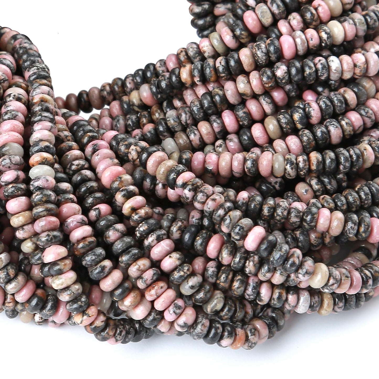 2x4MM 150PCS Black Rhodochrosite Rhodonite Tube Rondelle Abacus Disk Spacer Loose Beads for Jewelry Making