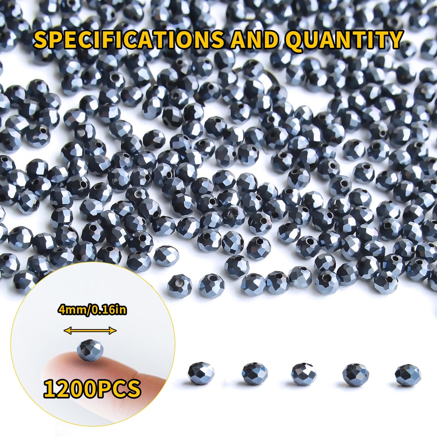 Laopottbeads 1200Pcs 4mm Crystal Glass Beads for Jewelry Making Beads for Bracelets Necklace Pendants Making Supplies(Navy Blue)