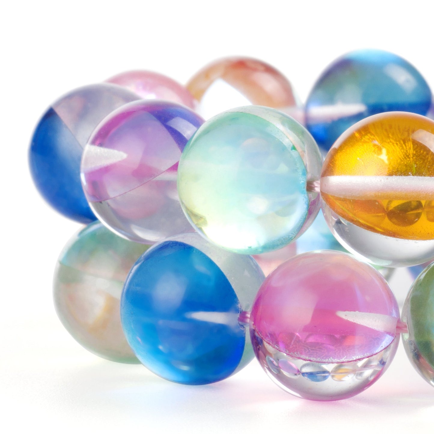 RUBYCA Round Moonstone Crystal Glass Beads Aura Iridescent for Jewelry Making (1 Strand, 6mm, Mix)