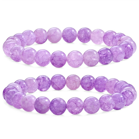Bivei Natural Gemstone Semi Precious Healing Crystals Handmade Stretchy Round Beads Bracelet, Enhance Positive Energy,Stocking Stuffers for Women(Purple Jade (Harmony & Wisdom)(Large))