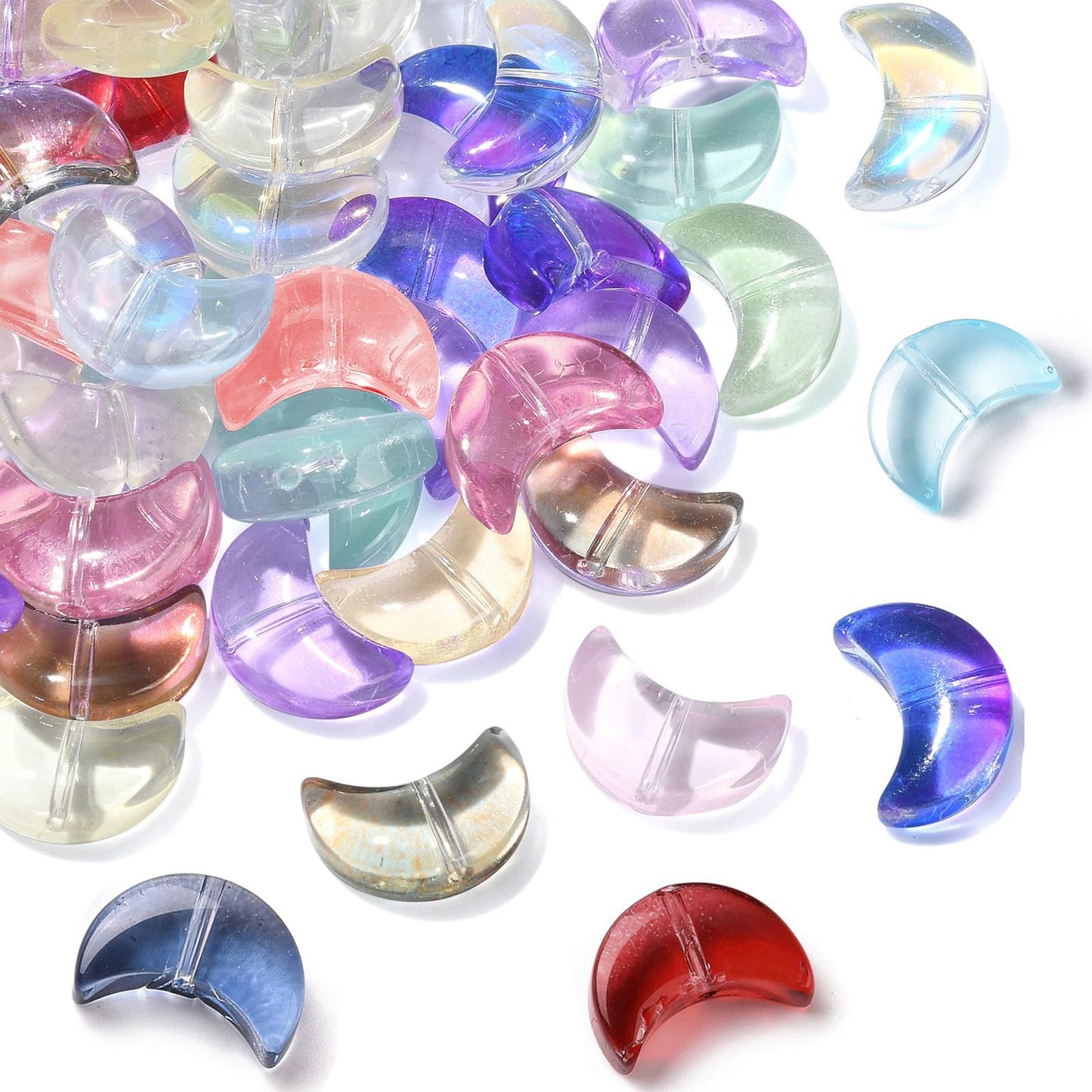 LiQunSweet 100 Pcs Transparent Glass Crystal Loose Beads Crescent Moon Beads for Jewelry Making Bracelet DIY Craftings