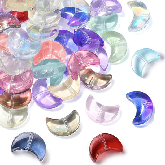 LiQunSweet 100 Pcs Transparent Glass Crystal Loose Beads Crescent Moon Beads for Jewelry Making Bracelet DIY Craftings
