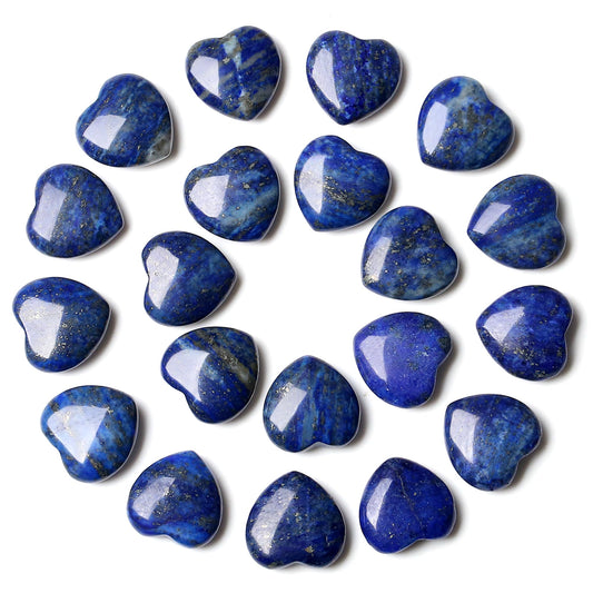 YATOJUZI 20PCS Lapis Lazuli Heart Healing Crystals Natural Lapis Lazuli Crystal Set Blue Love Stones Polished Stone Bulk Wholesale Mini Pocket Gemstones Reiki Energy Gifts for Women Men