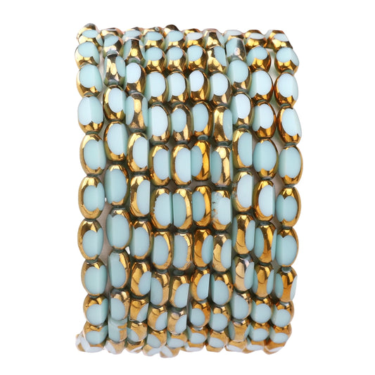 DADIFEN Glass Rice Beads Peacock Green 4x6mm 50pcs Faceted Oval Golden Edge Crystal Loose Beads for DIY Craft Jewelry Making