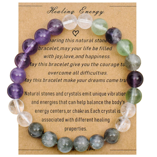 Ayriwoyi Healing Bracelet for Women Real Crystal Stone Beaded Amethyst Fluorite Clear Quartz Bracelet anxiety bracelet Strength Bracelets For Women