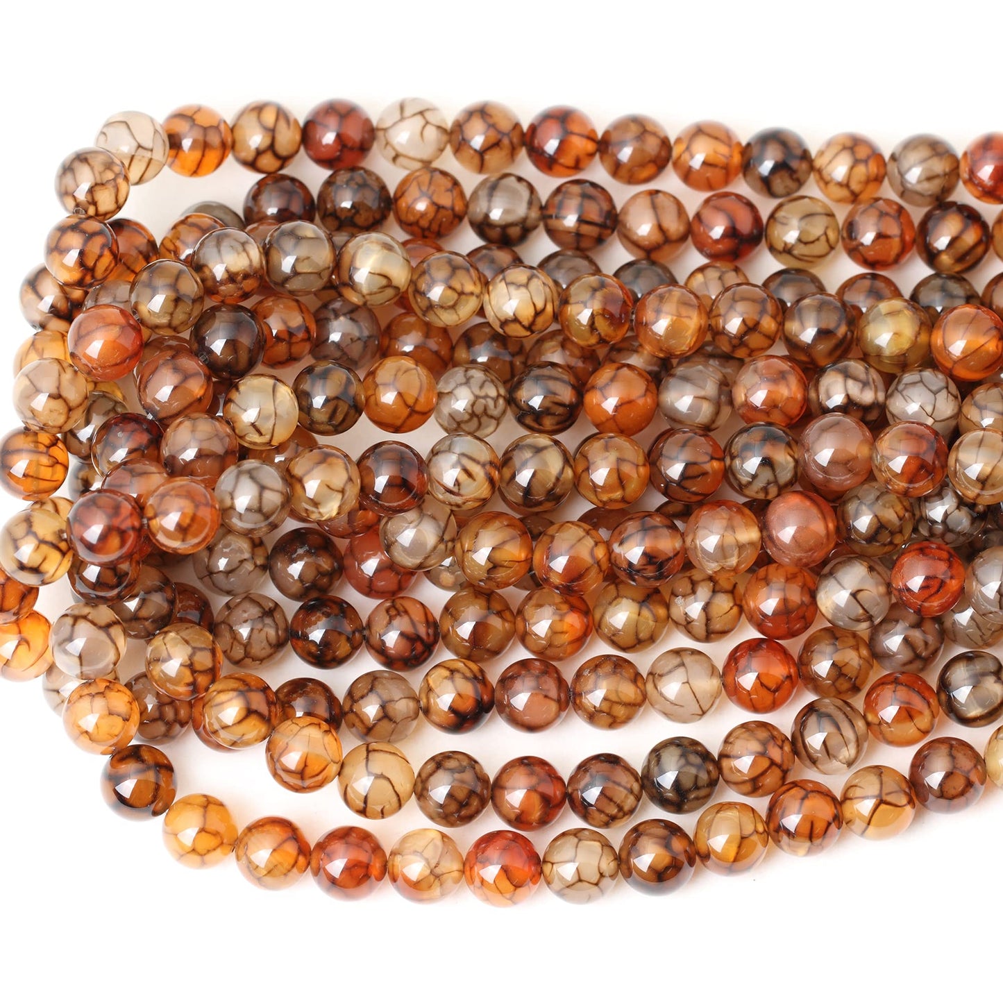 CHEAVIAN 35PCS 10mm Coffee Dragon Vein Agate Gemstone Round Loose Beads for Jewelry Making 1 Strand 15"
