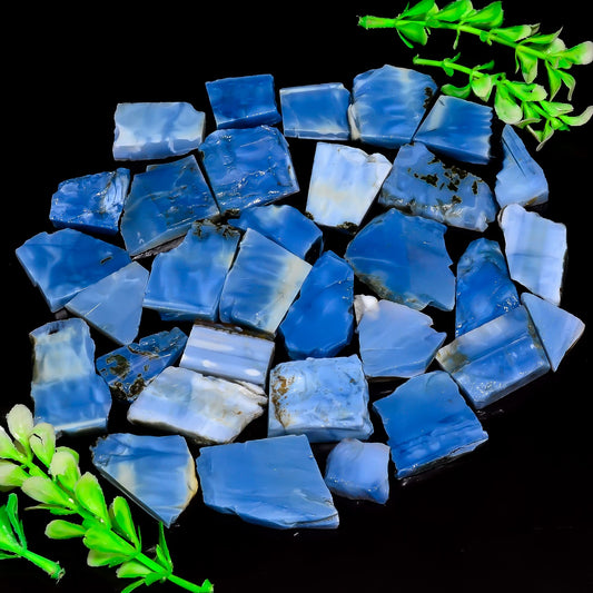 Natural Blue Opal Raw Slice Gemstone- Healing Crystals for DIY Jewelry Making -Loose Natural Cabochon -Perfect for Crafting Unique Jewelry Designs (5 pcs, 25-35 mm)