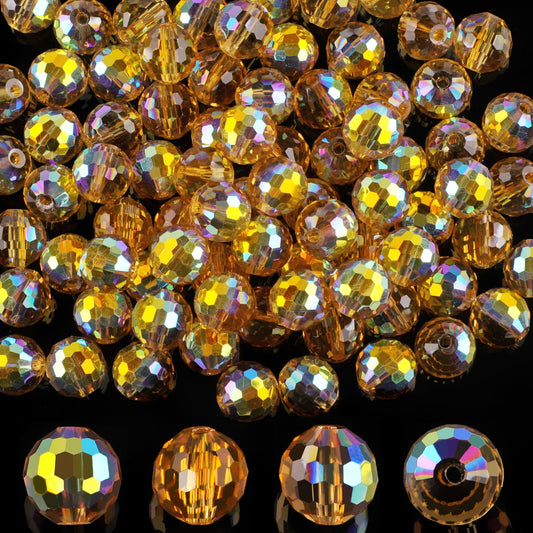 Crystal Glass Beads for Jewelry Making, 80 Pieces Crystal Beads, 10mm Glass Beads, Round Faceted Beads Bulk for Craft Necklace Bracelet Earring (Gold)