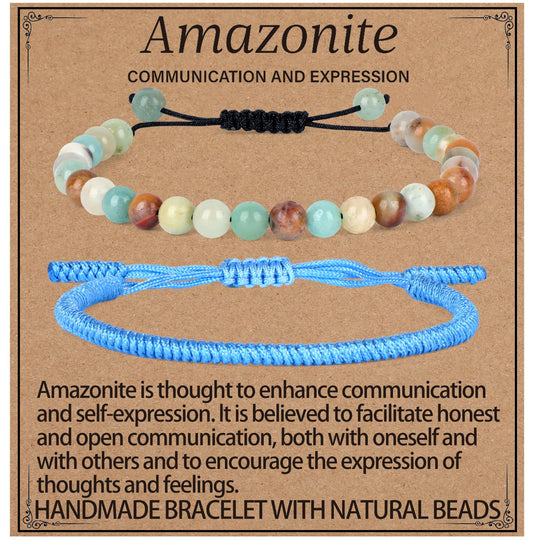 LPBeads 6mm Amazonite Bracelet with Handmade Rope Bracelet Size Adjustable Natural Stone Crystal Healing Bracelets Gifts for Unisex Adults