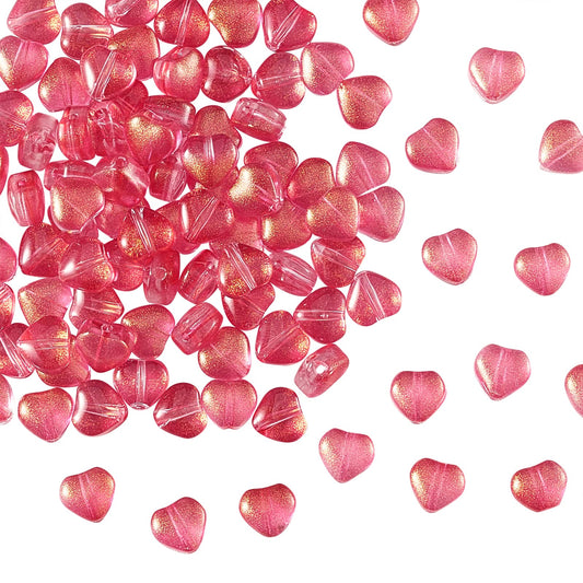 UR URLIFEHALL 100 Pcs Transparent Spray Painted Glass Beads with Glitter Powder Heart Spacer Cerise Beads for Jewelry Making DIY