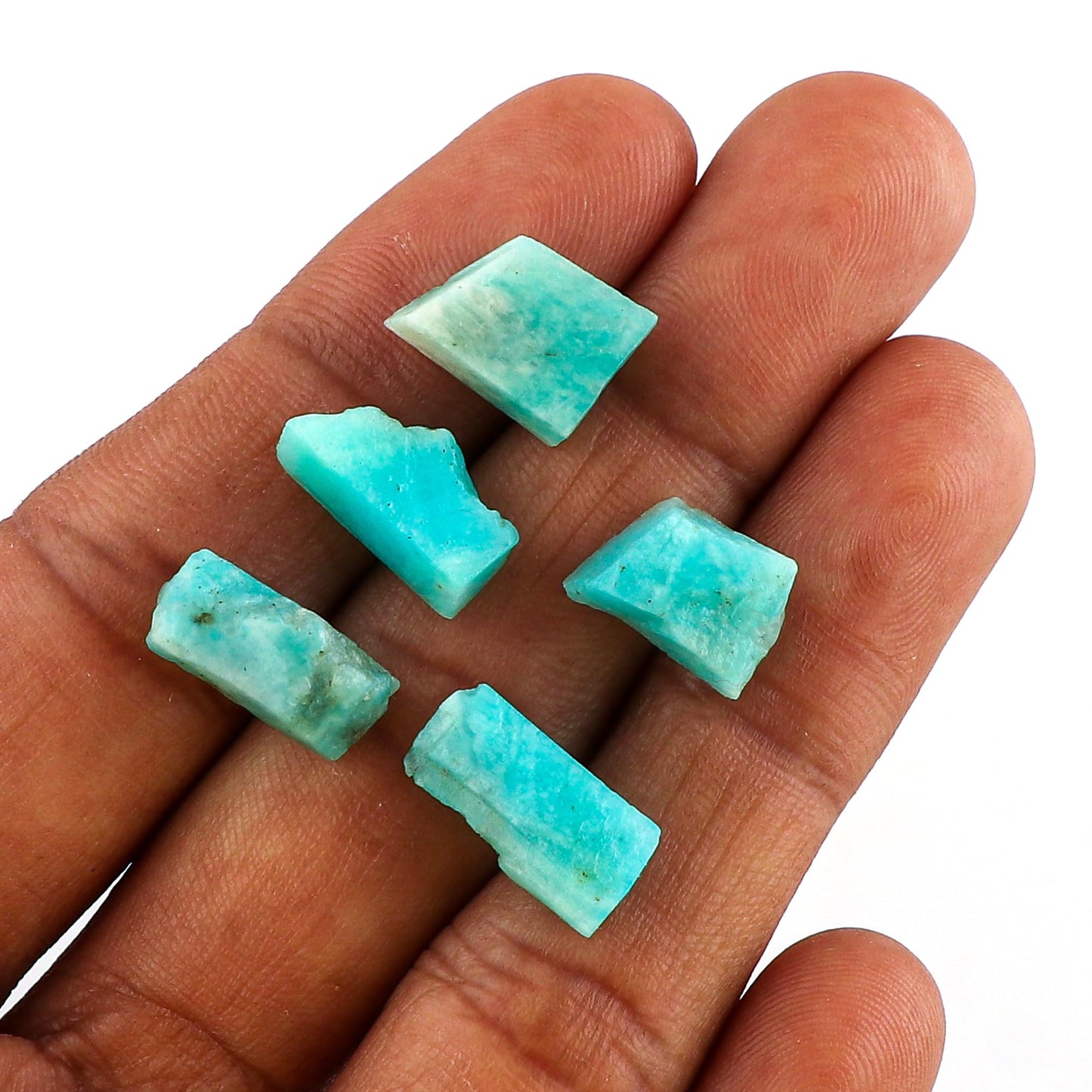 CRYSTALINES 5pcs Natural Raw Amazonite Gemstone, Wholesale Rough Crystals, Bulk Loose Stones Supplies, DIY Artisan Craft-Jewelry Making, Wire Wrapping, Gem Collection
