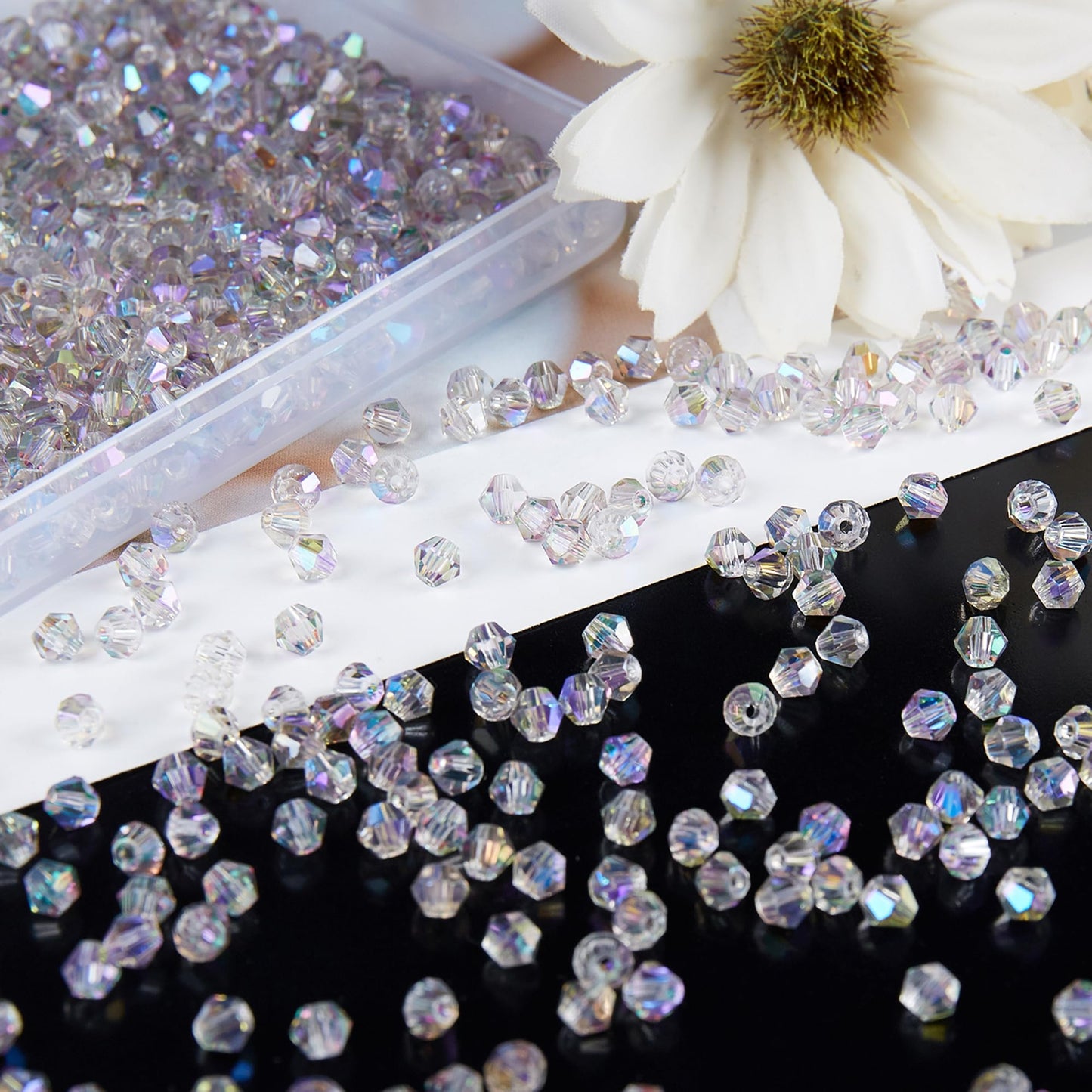 Laopottbeads 1100PCS 4mm Bicone Crystal Glass Beads for Jewelry Making, Sparkling Mini Beads for Suncatchers, DIY Bracelets & Craft Projects (AB Phantom Purple)