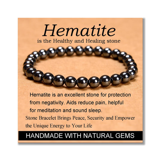 MASSIVE BEADS Hematite - Health and Healing Stone - Handmade Yoga Stretch Elastic Bracelet Natural Stone Crystal Healing Power Energy Gifts for Unisex Adult 6mm