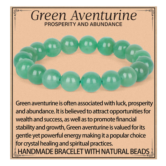 LPBeads Handmade Natural Gemstone Stretch Elastic 10mm Green Aventurine Bracelet Healing Crystal Round Stone Beads Jewelry Gifts for Women Men