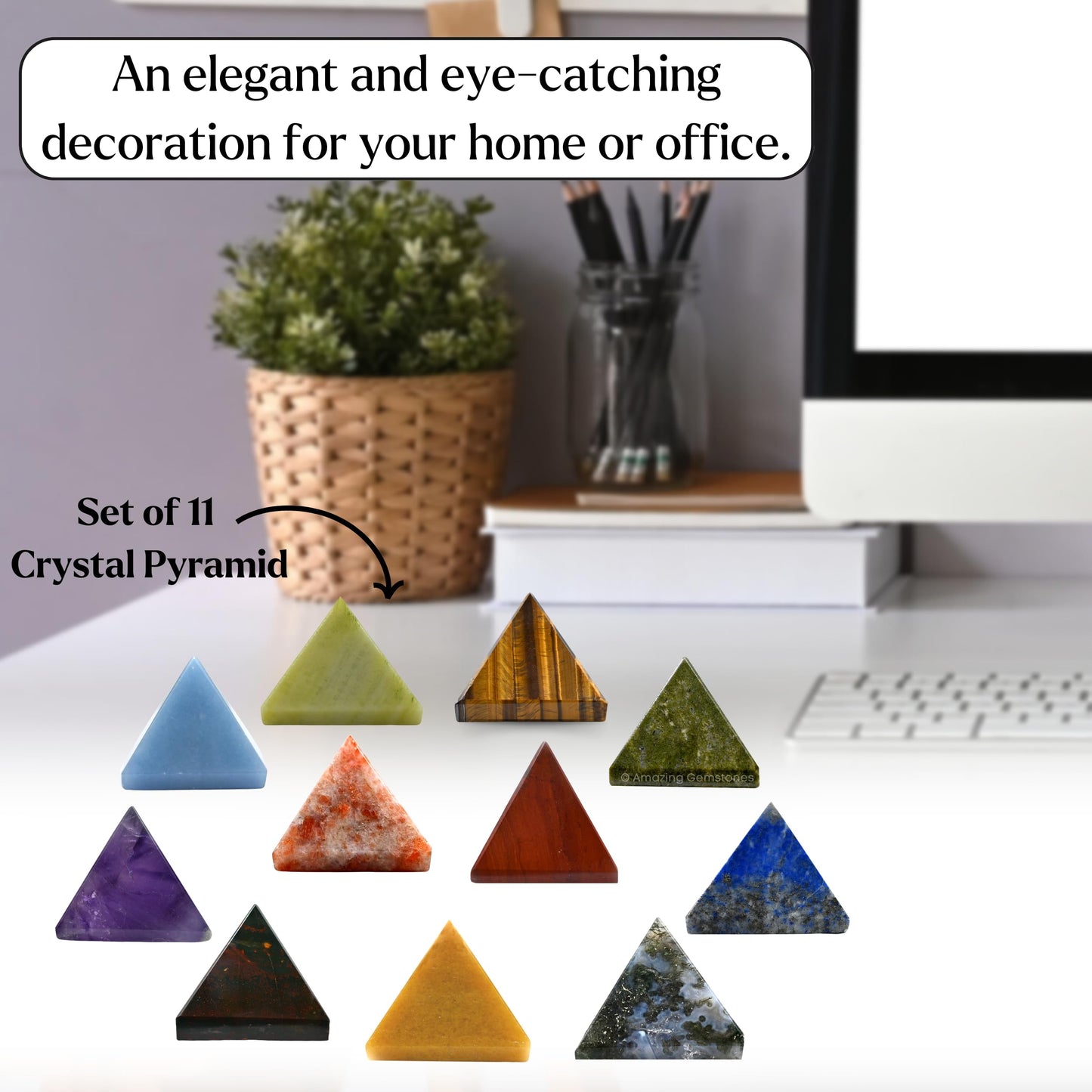 Amazing Gemstone Pack of 11 Crystal Pyramid Healing Stones - 1" Wholesale Bulk Crystals Pyramid Figurine of Natural Stone for Meditation, Reiki, Chakra Balancing and Crystal Pyramids Grid