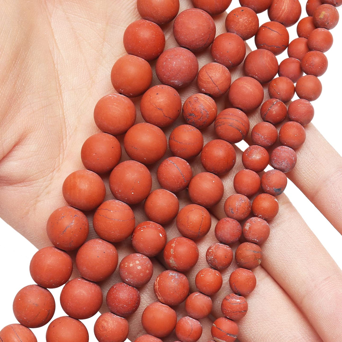 Natural Matte Red Jasper Beads, 10MM Round Frosted Unpolished Loose Gemstone Beads for Bracelet Necklace Jewelry Making, Energy Stone Healing Power with Stretch Beading Cord