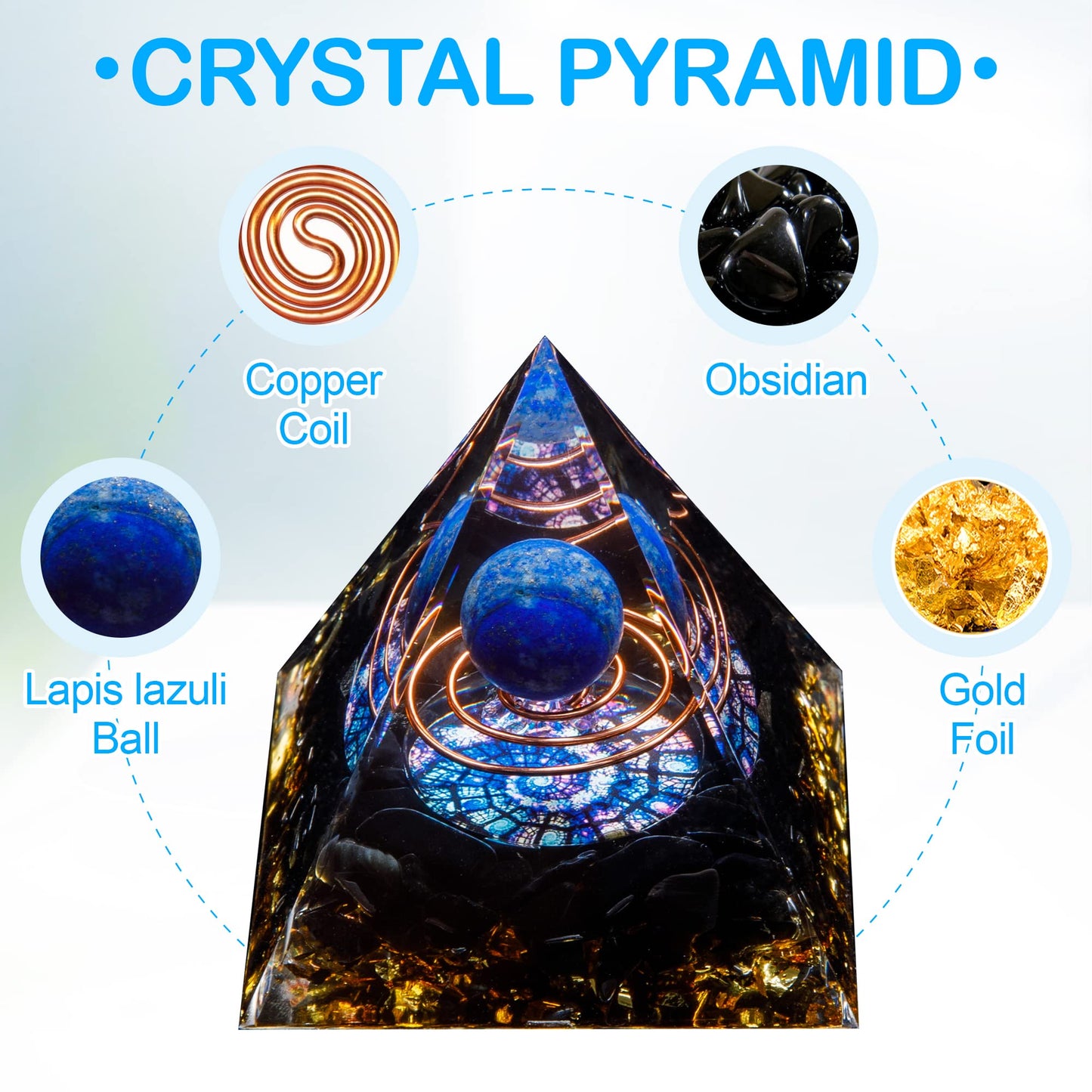 Orgone Crystal Pyramid, Lapis Lazuli Healing Crystal,Orgonite Protection Crystals Energy Generator for Attract Wealth Success and Prosperity