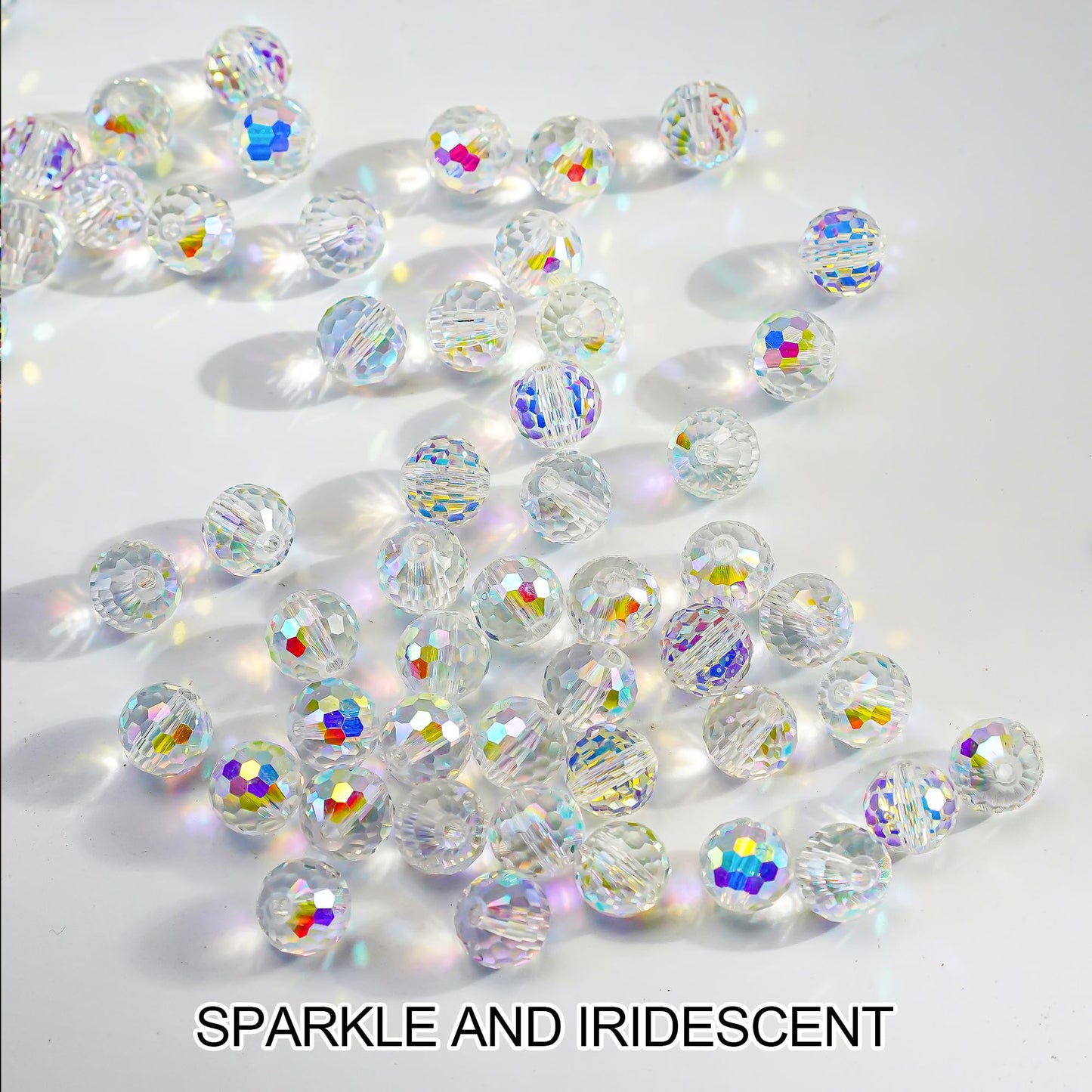H&D HYALINE & DORA 130 Pcs Glass Beads for Jewelry Making, Crystal Beads Faceted Rondelle Briolette for DIY Crafts Necklace Wristband Earring Kit 10mm (AB Color)