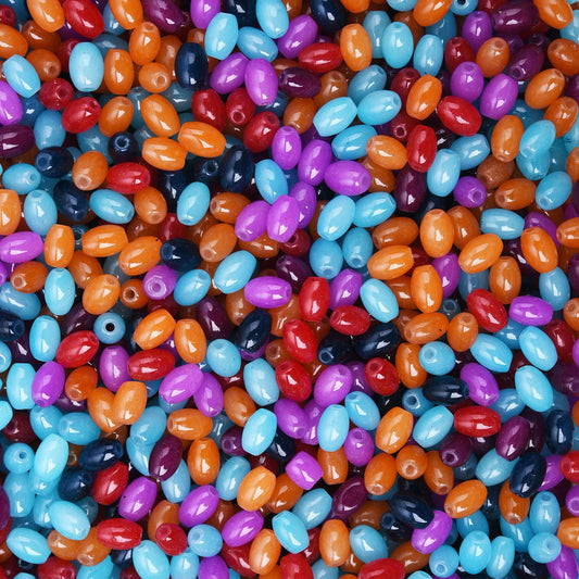 HAAMIIQII 200pcs 4x6mm Olivary Glass Beads Assorted Color Loose Gemstone Spacer Beads for Jewelry Making DIY Crafts