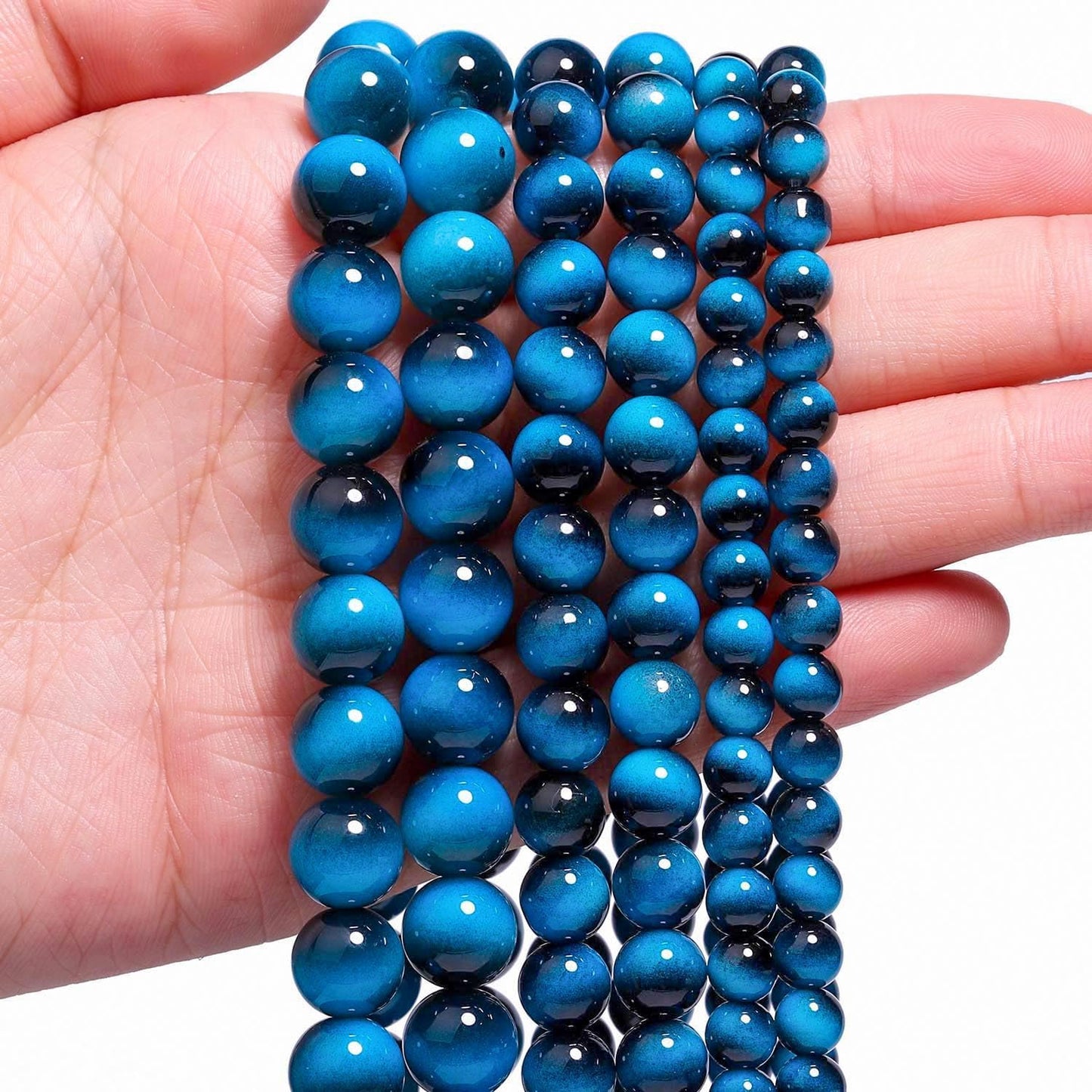 Song Xi 60PCS 6mm Blue Tiger Eye Gemstone Beads for Jewelry Making, Round Smooth Glass Beads for DIY Bracelet Necklace Earring Keychain, Arts and Crafts, for Christmas Wedding Birthday