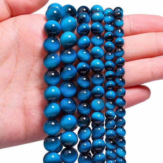 Song Xi 60PCS 6mm Blue Tiger Eye Gemstone Beads for Jewelry Making, Round Smooth Glass Beads for DIY Bracelet Necklace Earring Keychain, Arts and Crafts, for Christmas Wedding Birthday