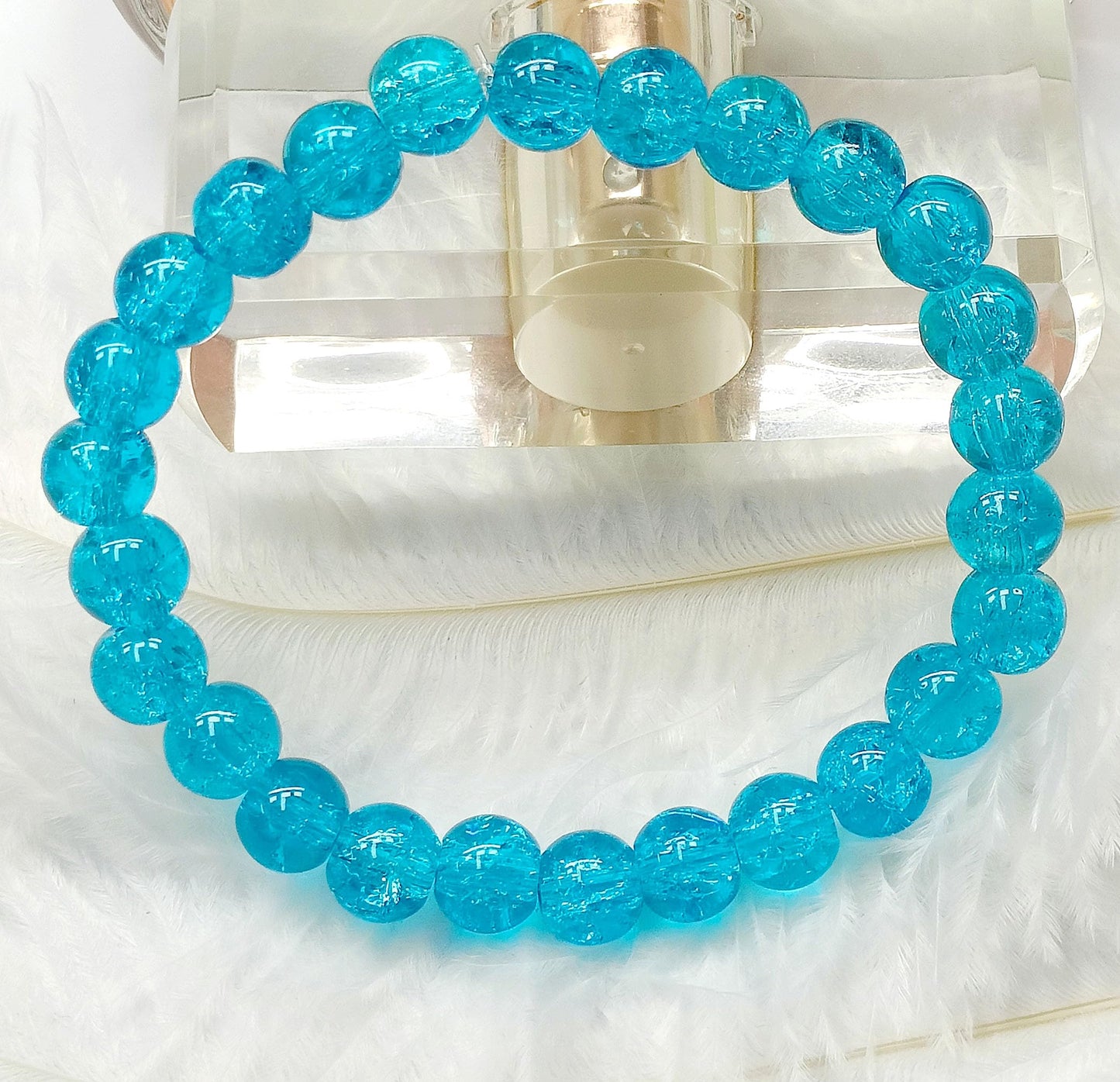 200PCS Glass Beads 8mm Glass Beads for Bracelets Necklaces Jewelry Making DIY Crafts (Sky Blue Crackle)