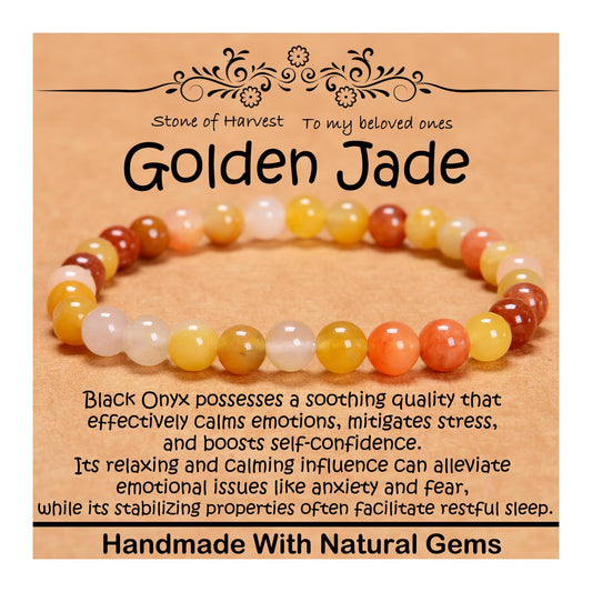 CHCCOYE 6mm Natural Healing Gemstone Bracelet Handmade Yoga Stretch Elastic Bracelet Stress Relief Crystal Jewelry for Men and Women (6mm, Golden Jade)