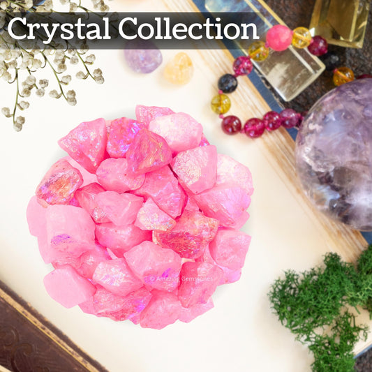 Amazing Gemstone Angel Aura Rose Quartz Raw Crystals and Healing Stones, Natural Rocks for Tumbling and DIY Raw Stones and Crystals (1 Piece)