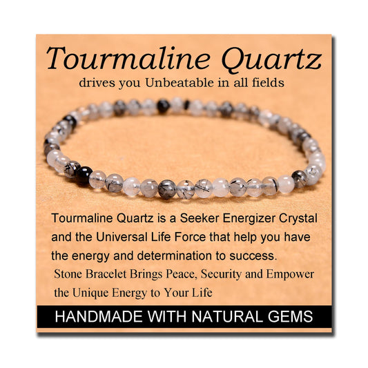 MASSIVE BEADS Tourmaline Quartz - Stone of Unbeatable - Handmade Yoga Stretch Elastic Bracelet Natural Stone Crystal Healing Power Energy Gifts for Unisex Adult 4mm