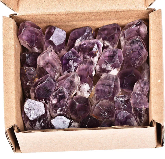 JIC Gem 24-30Pcs 0.4-0.5 Lbs Bulk Amethyst Healing Crystals Rough Stones,raw Amethyst Point Bulk,Amethyst Chips Bulk,for Reiki Healing,DIY Jewelry Making, Witchcraft, Tumbling, Fountain Rocks