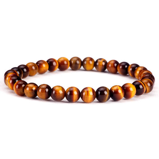 Cherry Tree Collection - Small, Medium, Large Sizes - Gemstone Beaded Bracelets For Women and Men - 6mm Round Beads (Tiger's Eye - Medium)