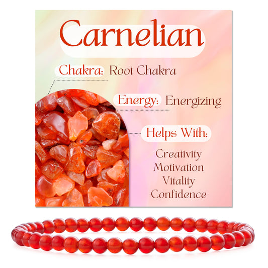 Bivei Carnelian - Energizing - 4mm Beaded Bracelets for Women Handmade Semi Precious Natural Stone Stretch Elastic Jewelry Yoga Protection Gifts