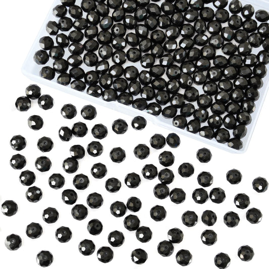Laopottbeads 220 Pcs 10mm Round Crystal Glass Beads for DIY Jewelry, Ideal for Bracelets, Necklaces, Pendants, and Handmade Craft Projects(Black)