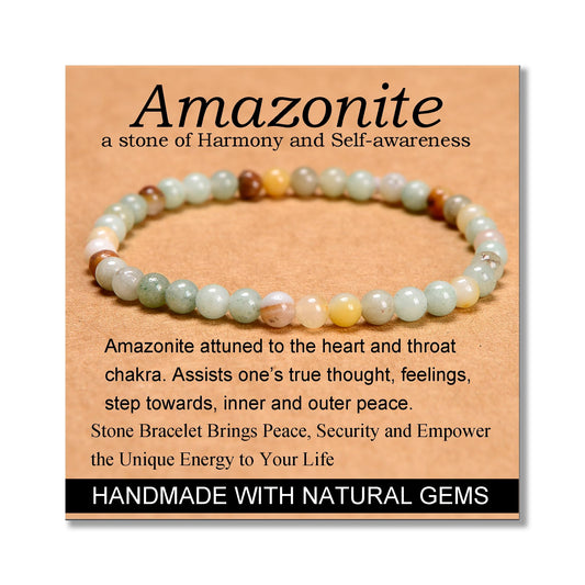 MASSIVE BEADS Mulitcolor Amazonite - Stone of Harmony - Handmade Yoga Stretch Elastic Bracelet Natural Stone Crystal Healing Power Energy Gifts for Unisex Adult 4mm