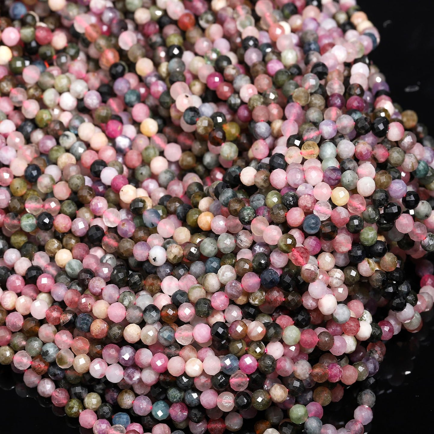 Song Xi 90pcs 4mm Natural Tourmaline Gemstone Beads Faceted Round Loose Stone Beads for Jewelry Making