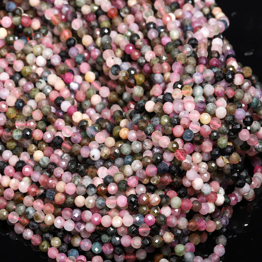 Song Xi 90pcs 4mm Natural Tourmaline Gemstone Beads Faceted Round Loose Stone Beads for Jewelry Making