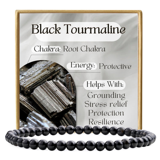 Bivei Black Tourmaline - Protective - 4mm Beaded Bracelets for Women Handmade Semi Precious Natural Stone Stretch Elastic Jewelry Yoga Protection Gifts