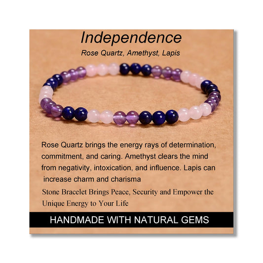 MASSIVE BEADS Rose Quartz Amethyst Lapis - Independence Handmade Handmade Yoga Stretch Elastic Bracelet Natural Stone Crystal Healing Power Energy Gifts for Unisex Adult 4mm
