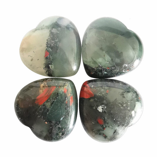 Loveliome 4 Pcs Natural Africa Bloodstone Love Heart Palm Stone Reiki Balancing Worry Stone(1 Inch)