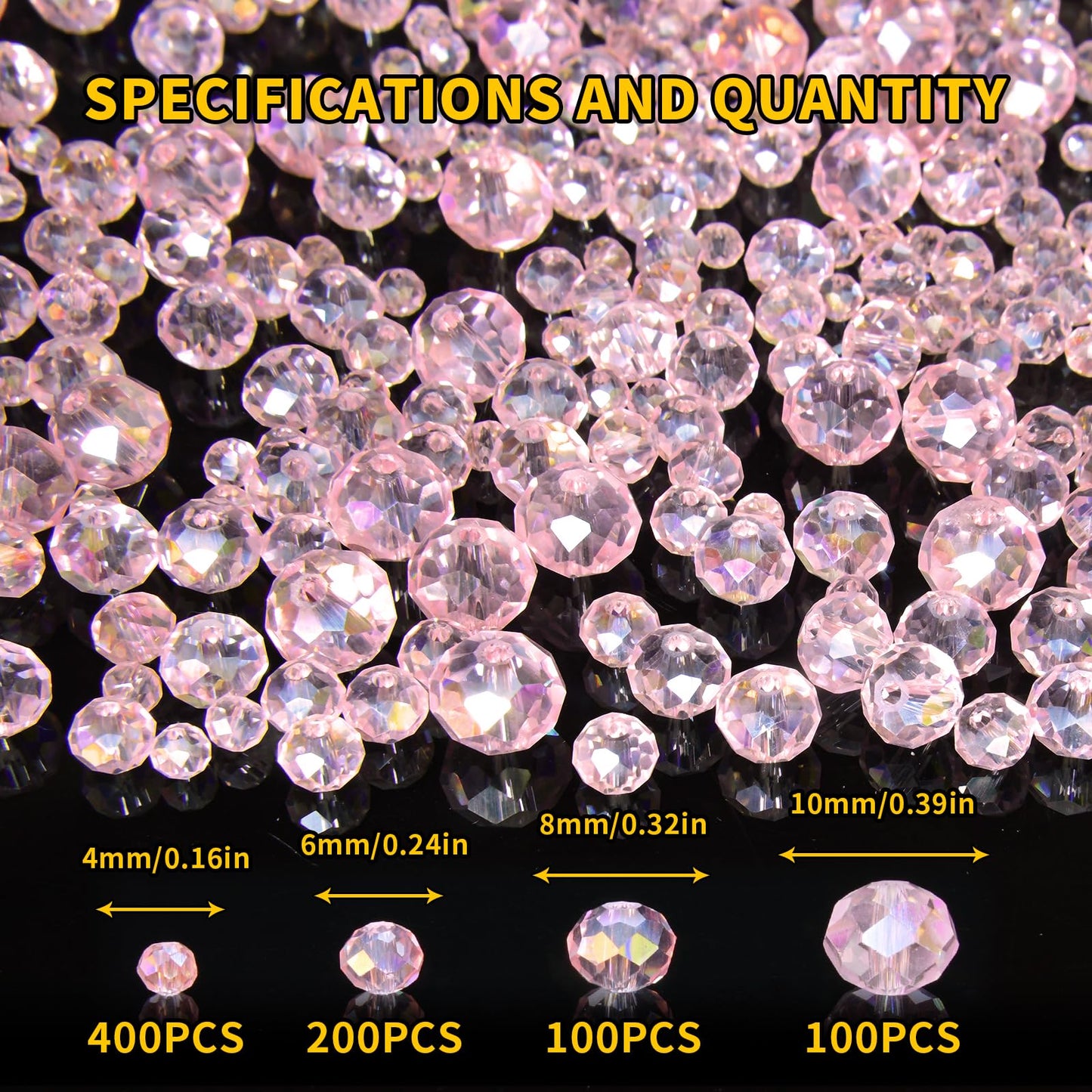 Laopottbeads 800Pcs 4/6/8/10mm Crystal Glass Beads for Jewelry Making Beads for Bracelets Necklace Pendants Making Supplies(Pink)
