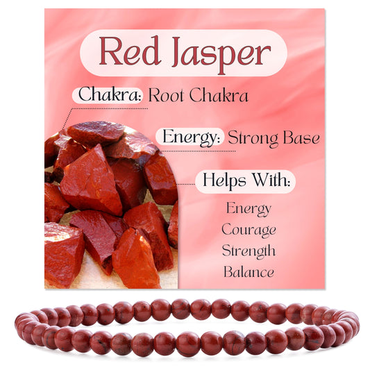 Bivei Red Jasper-Strong Base-4mm Beaded Bracelets for Women Handmade Semi Precious Natural Stone Stretch Elastic Jewelry Yoga Protection Gifts