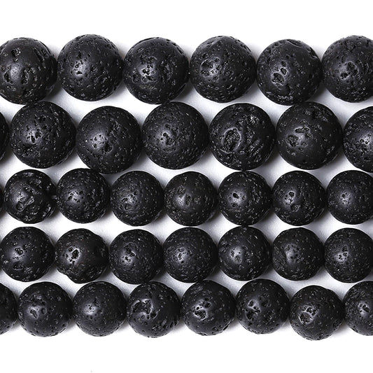 8MM 90pcs Natural Stone Beads Black Volcanic Lava Gemstone Round Loose Beads for Jewelry Making Bracelet 2 Strands 32"