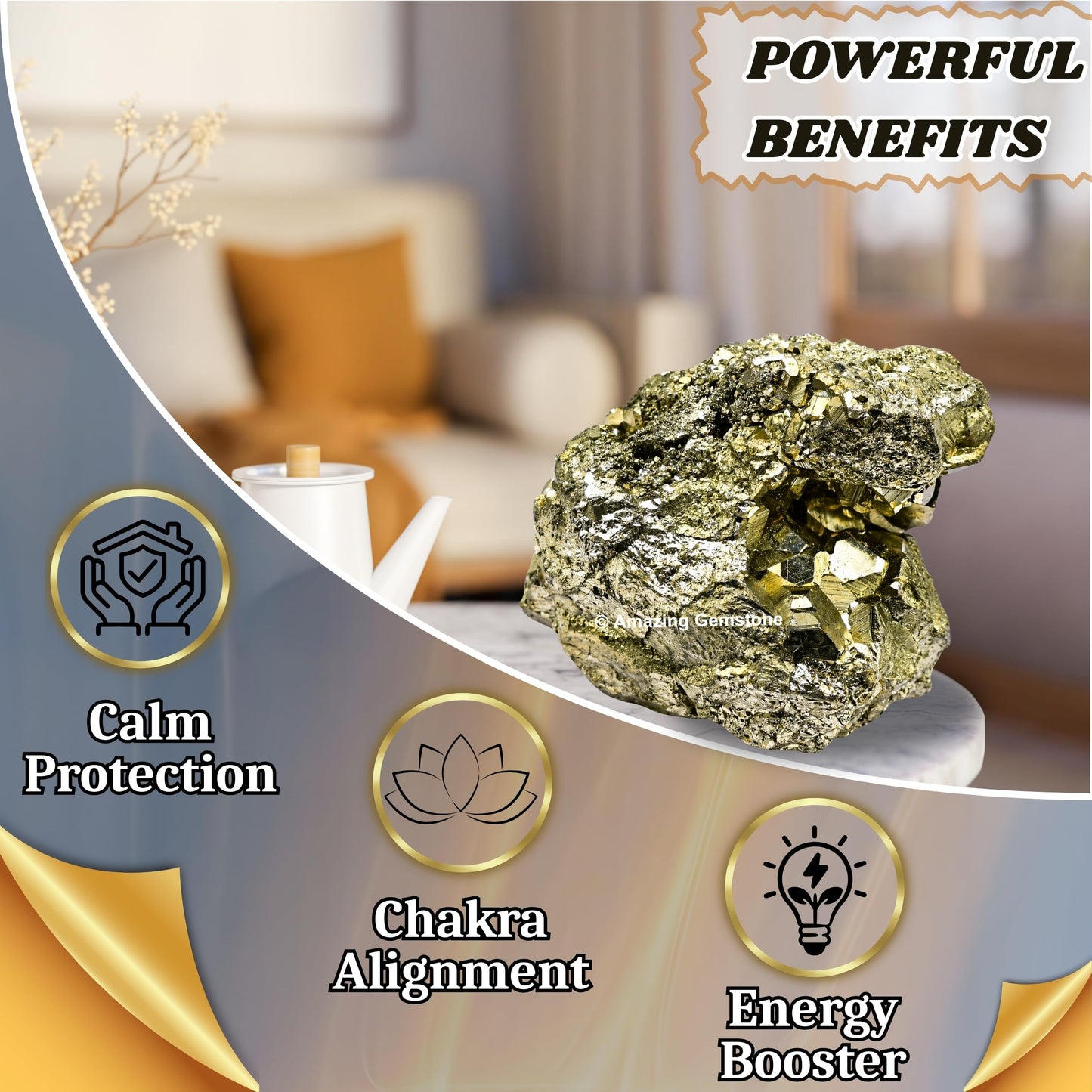 Amazing Gemstone Small Pyrite Crystal Stone Cluster Samples - Extra Large High Energy Natural Iron Pyrite Stone Pirita Piedra Original with Healing Properties (Upto 40 Gram)