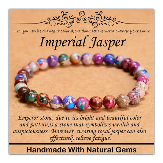 CHCCOYE 6mm Natural Healing Gemstone Bracelet Handmade Yoga Stretch Elastic Bracelet Stress Relief Crystal Jewelry for Men and Women (6mm Imperial Jasper)