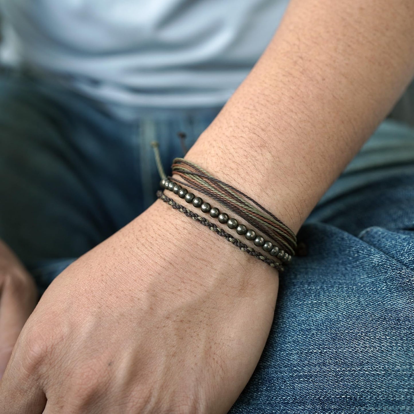 Handmade Natural Stone Beaded Healing Bracelet Gift for Men Adjustable Rope String Bracelet (iron-pyrite, Adjustable)