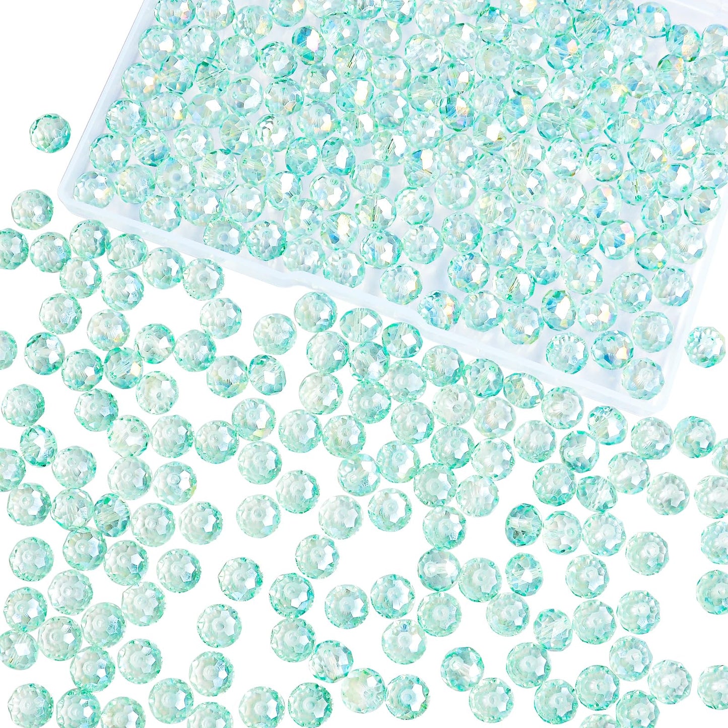 Laopottbeads 220Pcs 10mm Crystal Glass Beads for Jewelry Making Beads for Bracelets Necklace Pendants Making Supplies(Light Blue Green)