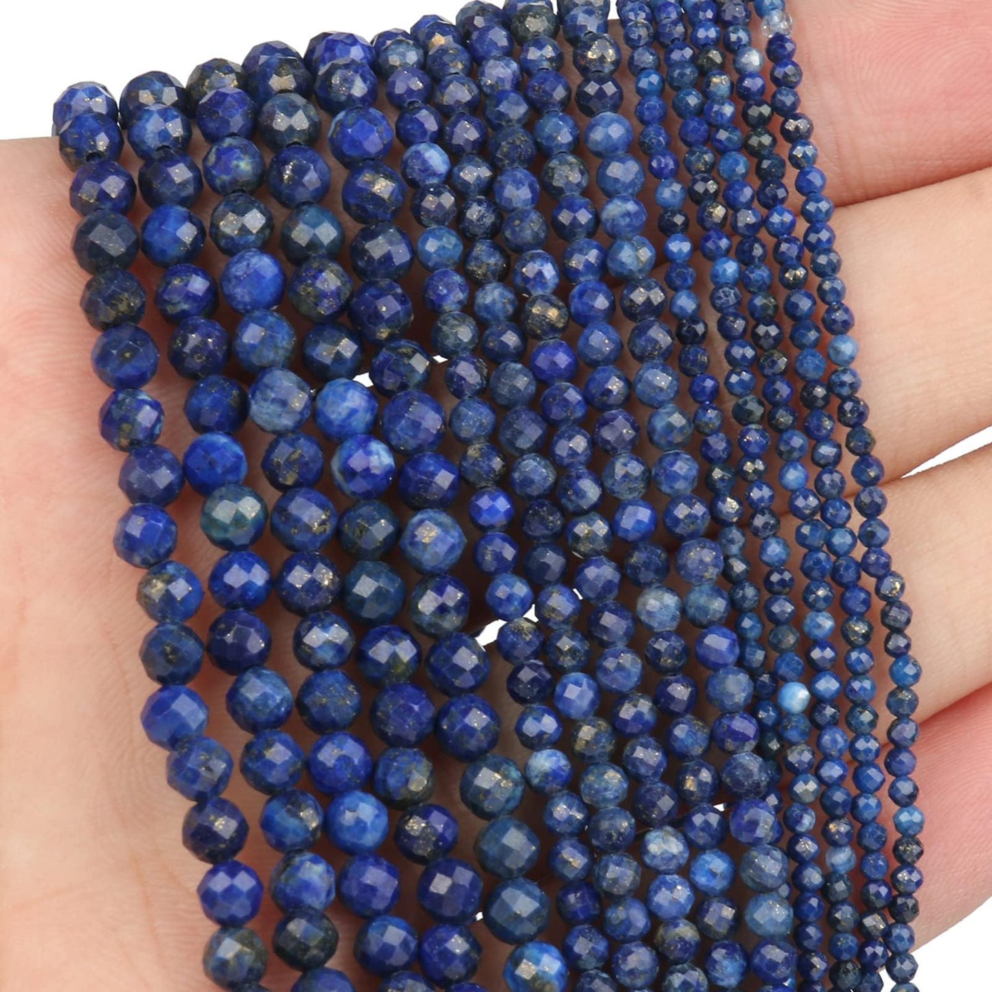 Song Xi 180pcs 2mm Natural Dark Lapis Lazuli Gemstone Beads Faceted Round Loose Stone Beads for Jewelry Making (1 Strand)