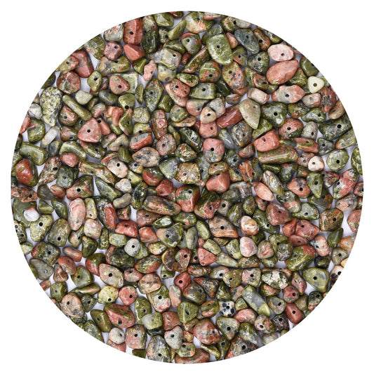 Natural Chip Stone Beads 450pcs Unakite Jasper Chips 5-8mm Genuine Real Irregular Healing Crystal Rocks Hole Drilled DIY Loose Gemstone Beads for Jewelry Making Bracelet Earrings Necklace Crafting