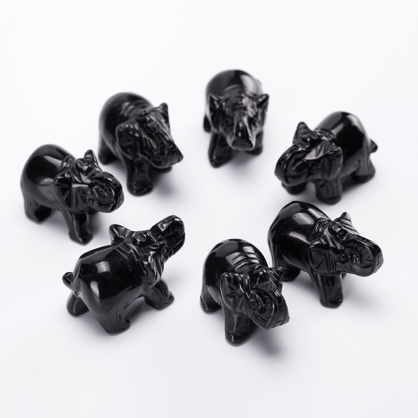 YWG Black Obsidian Elephant 1.5 Inches Statue Crafts Natural Stone Carved Figurine Chakra Carving Stones Healing Reiki